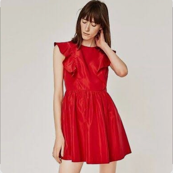 ZARA Red  Ruffle Dress - Picture 3 of 11